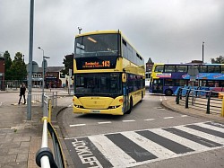 Here is a Scania Omnidekka 3616 YT59 DYX operating the 163 service to Manchester